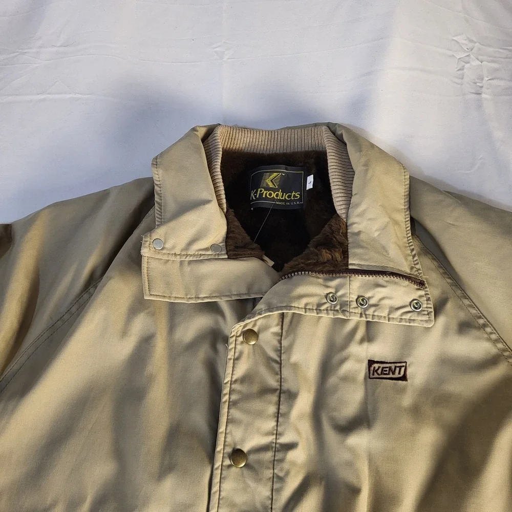 NWT Vtg KENT Seed Jacket Mens L Tan/Brown Faux Fur Lining Made In USA